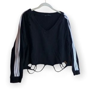 Generation Love cropped distressed sweatshirt with racer stripe